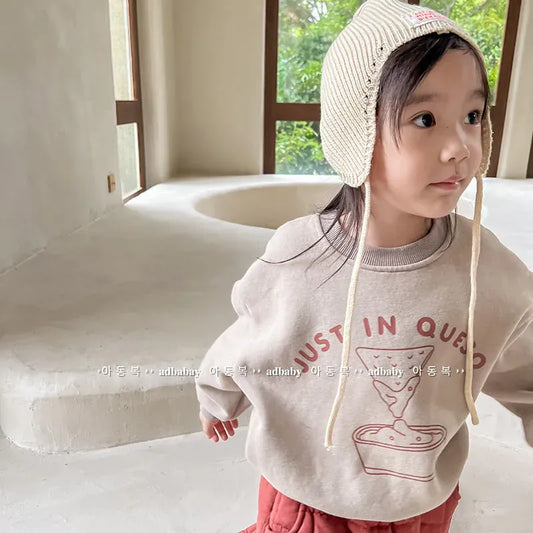 トレーナー・フーディ キッズスウェットシャツ ピザ柄プリント 裏フリーストレーナー 2カラー ユニセックス 男の子 女の子 子供服