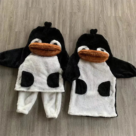 長袖セットアップ キッズパジャマセット コスチューム ペンギン着ぐるみ 仮装 ワンピース セットアップ 2点セット リンクコーデ ユニセックス 男の子 女の子 子供服