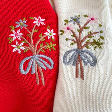長袖ロンパース ベビー長袖ロンパース ニット裏フリース フラワー 花柄刺繍 フリルカラー レッド ベージュ 2カラー ガールズ 女の子 子供服