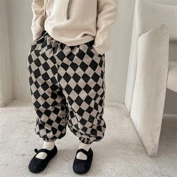 ロングパンツ・スウェットパンツ キッズパンツ ダイヤチェック ロングパンツ 暖パン ブラック ブラック 2カラー ユニセックス 男の子 女の子 子供服