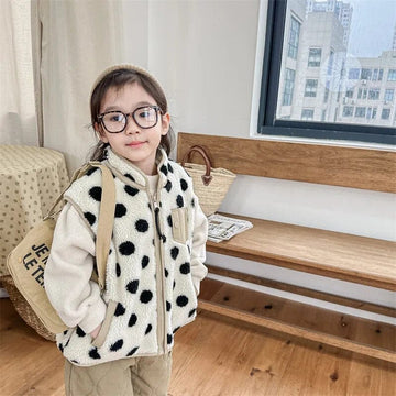 ベスト キッズ フリースベスト アウター 水玉 ドット グレー ベージュ 2カラー ユニセックス 男の子 女の子 子供服