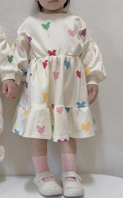 子ども用スウェットワンピース風セット、カラフルなバルーン柄の長袖トップス