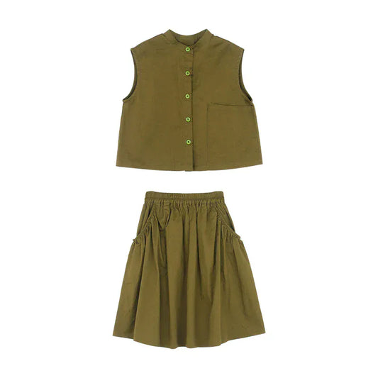 ノースリーブセットアップ キッズセットアップ 2点セット ノースリーブブラウス+スカート フラワーレース刺繍 ベージュ【mh0004521】