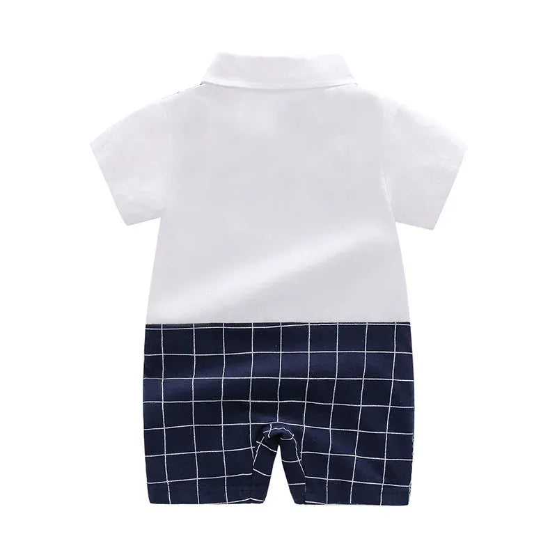 半袖ジャンプスーツ ベビージャンプスーツ 半袖つなぎ サスペンダーパンツシャツドッキングロンパース 2柄【mh0004599】