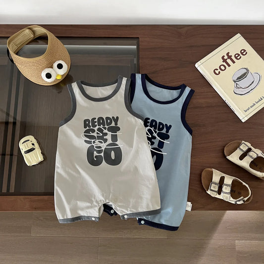 ノースリーブジャンプスーツ ベビージャンプスーツ タンクジャプスーツ ボディスーツ レターロゴプリント 2カラー【mh0006216】