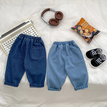 デニムパンツ キッズパンツ デニムパンツ ジーンズ シンプルベーシック ルーズパンツ ジーパン 2カラー【mh0006362】