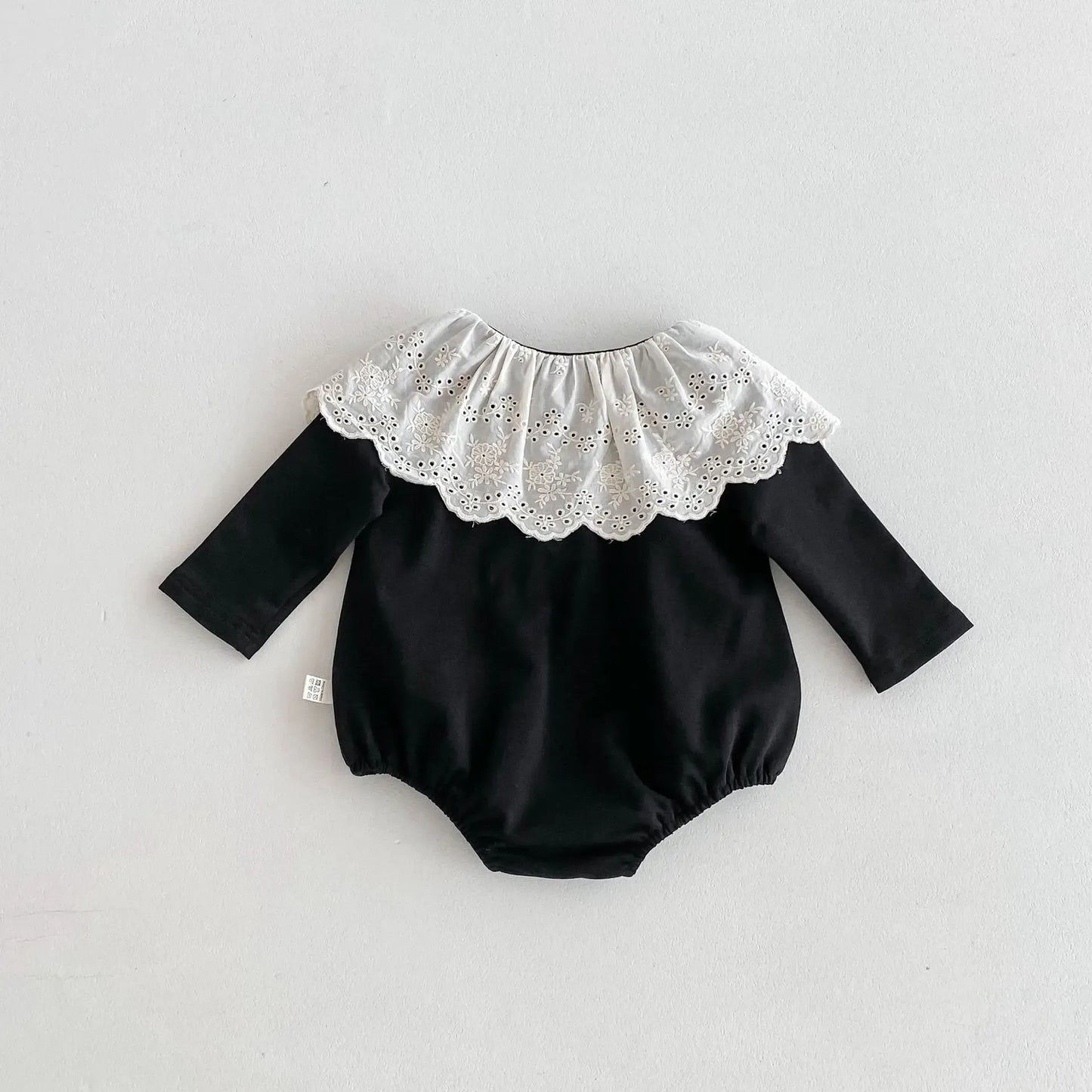 長袖ロンパース ベビーロンパース レースビッグ襟長袖ボディスーツ 2カラー【mh0007434】