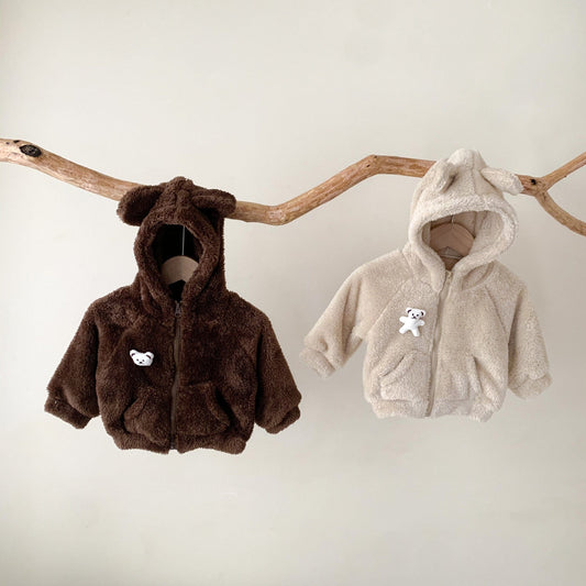 カーディガン・パーカー ベビーアウター くま耳フーディボアフリースジップアップパーカージャケット 2カラー【mh0007438】