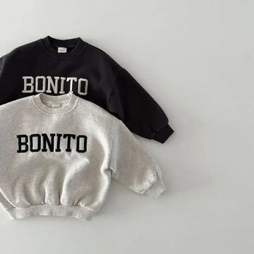 トレーナー・フーディ キッズトップス レターロゴ刺繍裏フリース長袖スウェットシャツトレーナー 2カラー【mh0007508】