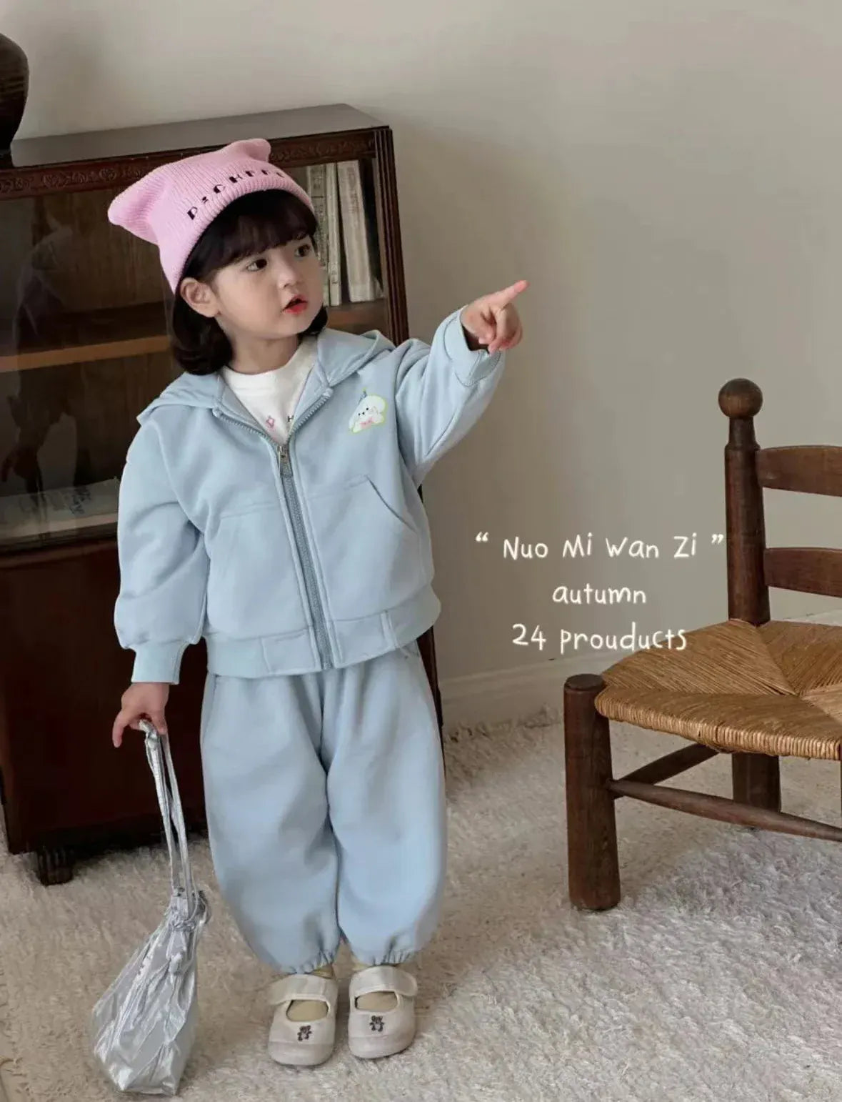 長袖セットアップ キッズセットアップ 2点セット バックアニマルアップリケジップアップフーディスウェットジャケット+ロングスウェットパンツ【mh0007662】