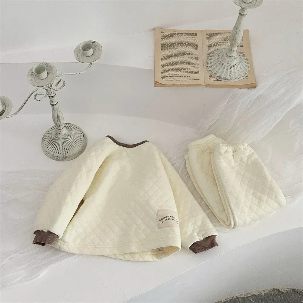 長袖セットアップ ベビーセットアップ 2点セット シンプルキルティングプルオーバー+キルトロングパンツ【mh0007810】