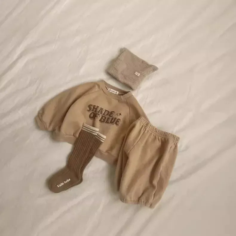 長袖セットアップ ベビーセットアップ 2点セット レターロゴプリント長袖スウェットシャツ+スウェットパンツ【mh0008121】