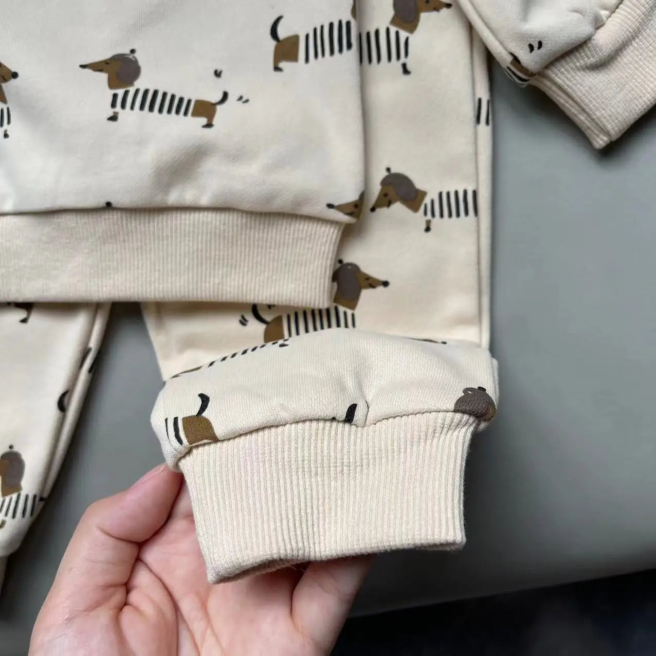 長袖セットアップ ベビーセットアップ 2点セット ムーン月/犬ドッグプリント長袖スウェットシャツ+ロングスウェットパンツ【mh0008330】