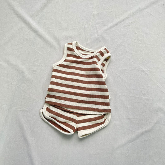 ノースリーブセットアップ ボーダータンクトップショートパンツセットアップ 2点セット【mh0009423】