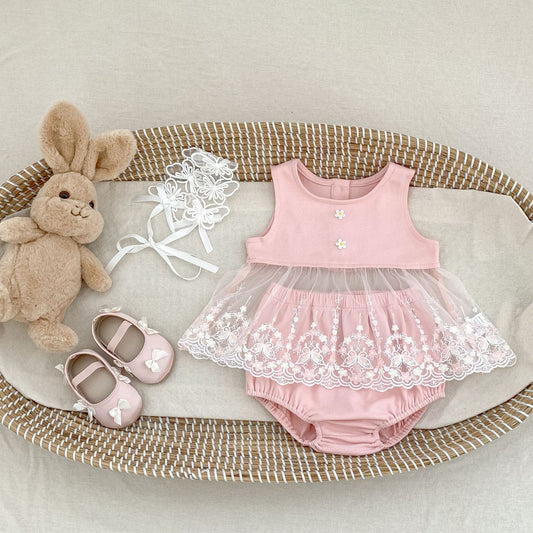 ノースリーブセットアップ チュールレースドッキングノースリーブブラウス+ブルマパンツセットアップ 2点セット【mh0010173】