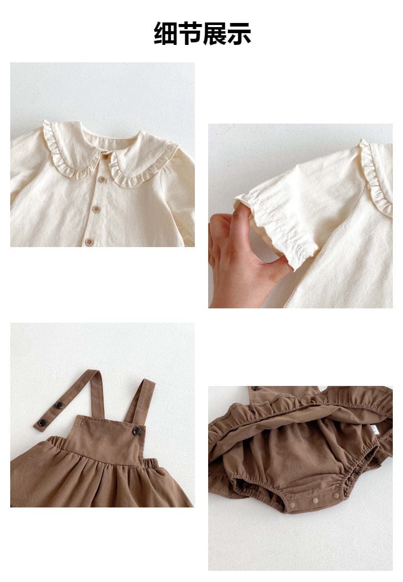 ロンパースセットアップ フリルビッグカラーブラウス+サスペンダースカートロンパース 2点セット【mh0010923】