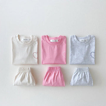 半袖セットアップ ☺︎ ベビーキッズセットアップ 2点セット 半袖プリントTシャツ+ショートパンツ ハート