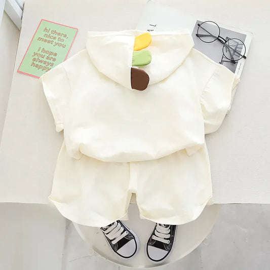 半袖セットアップ キッズセットアップ 2点セット 半袖フーディTシャツ+ショートパンツ パッチワーク