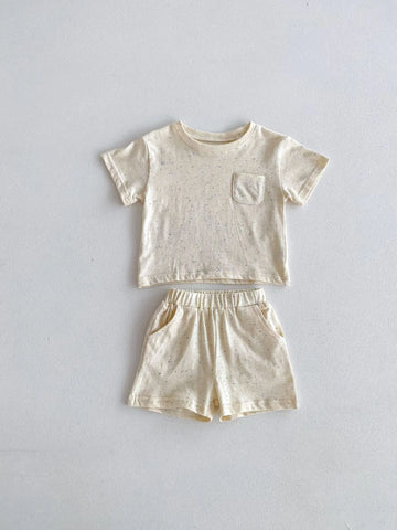 半袖セットアップ キッズセットアップ 2点セット 半袖Tシャツ+ショートパンツ カラフルネップ シンプルベーシック 2カラー