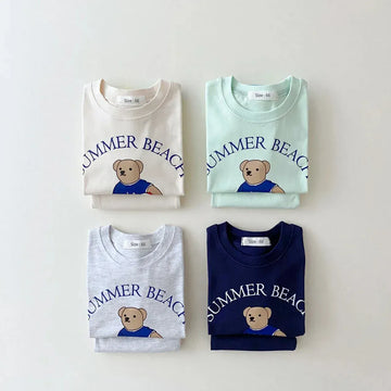 半袖セットアップ ベビーキッズセットアップ 2点セット 半袖Tシャツ+ショートパンツ ベアくまプリント【mh0005639】