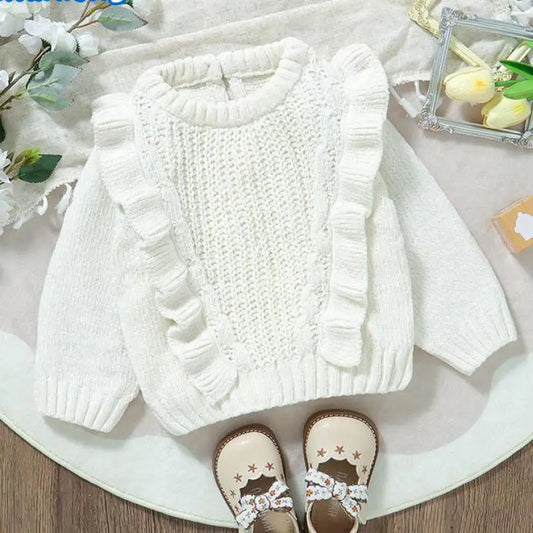 ニット・セーター ベビートップス ショルダーラッフルフリルニットセーター 3カラー