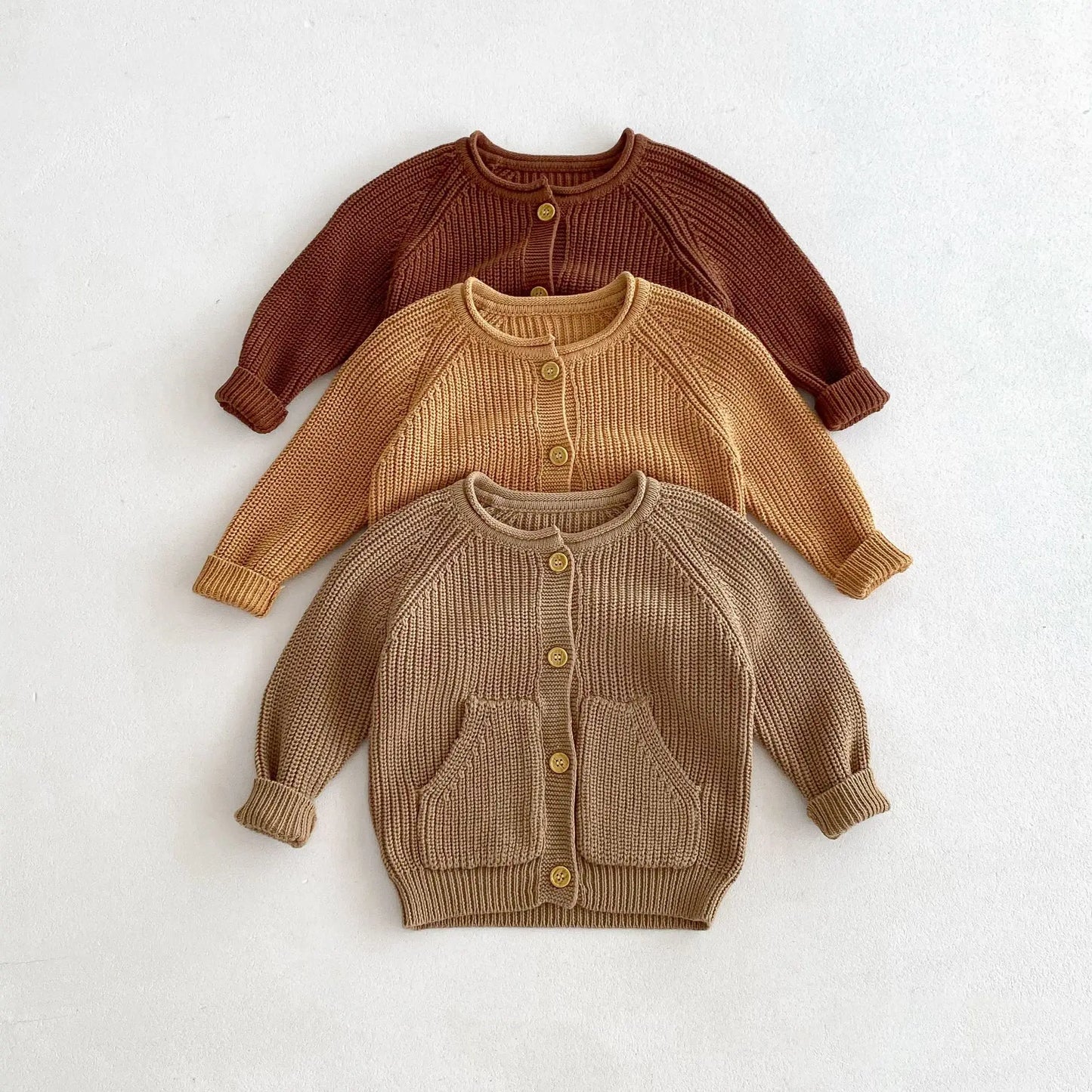 カーディガン・パーカー キッズカーディガン ニットジャケット ポケット 3カラー