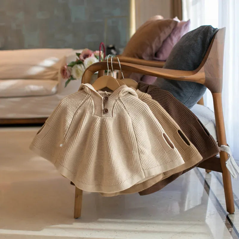 ショートコート・ジャケット・ジャンパー キッズアウター ニットフーディポンチョクロークコート 3カラー【mh0006919】