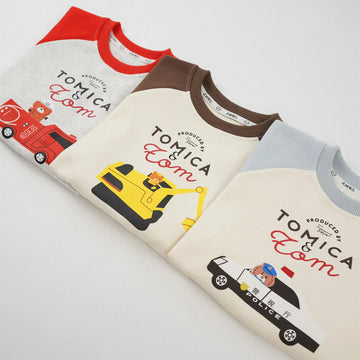 長袖ロンパース ベビーロンパース 乗り物車プリントラグランパッチワーク長袖ボディスーツ 3カラー【mh0006963】