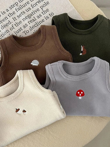 ベスト ベビーベスト フリース 刺繍ワンポイント ノースリーブトップス 4カラー ボーイズ 男の子 子供服【mh0003302】
