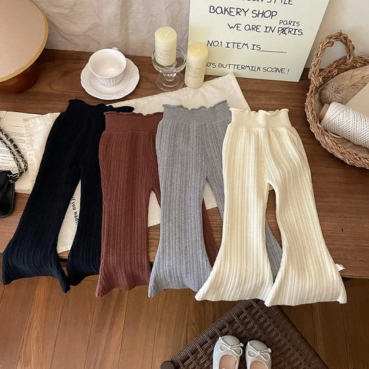 レギンスパンツ キッズパンツ シンプルリブニットベルボトムフレアレギンスパンツ 4カラー【mh0007560】