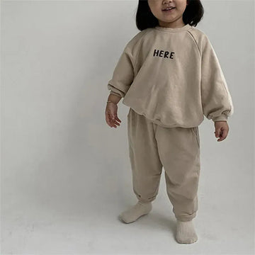 長袖セットアップ Apricot / 12M 80CM キッズセットアップ 2点セット レターロゴプリント長袖スウェットトレーナー+スウェットロングパンツ【mh0008355】