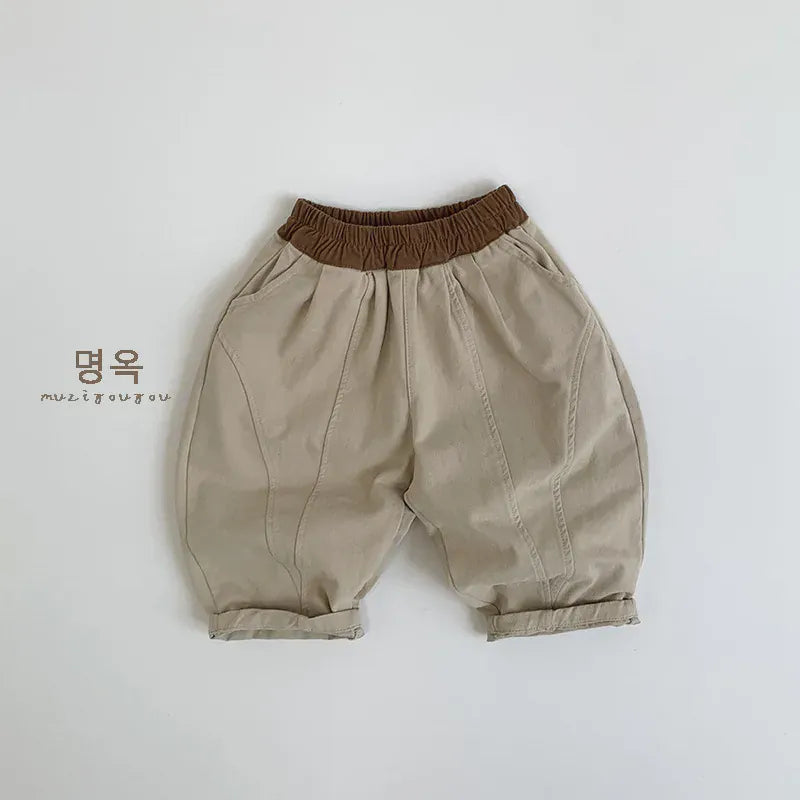 ロングパンツ・スウェットパンツ apricot / 12M 80CM キッズパンツ ウエストパッチワーク切り替えロングルーズパンツ 3カラー