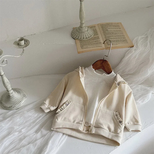 カーディガン・パーカー Apricot / 6M 66CM ベビートップス うさ耳フーディフリルジップアップパーカー アプリコット【mh0006713】