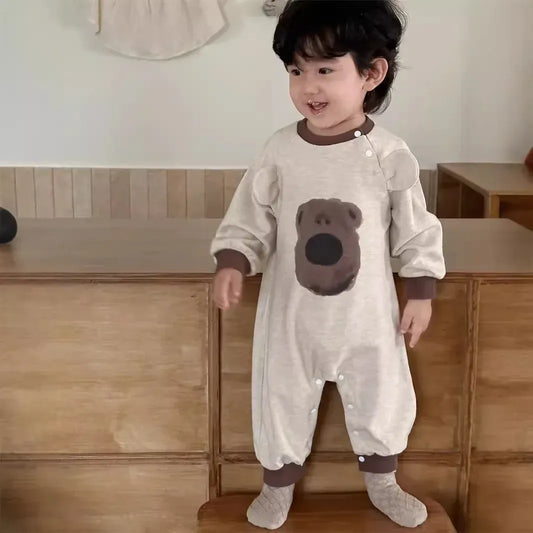 長袖ロンパース Apricot / 6M 66CM ベビーロンパース ベアくまプリント長袖ジャンプスーツ【mh0008346】