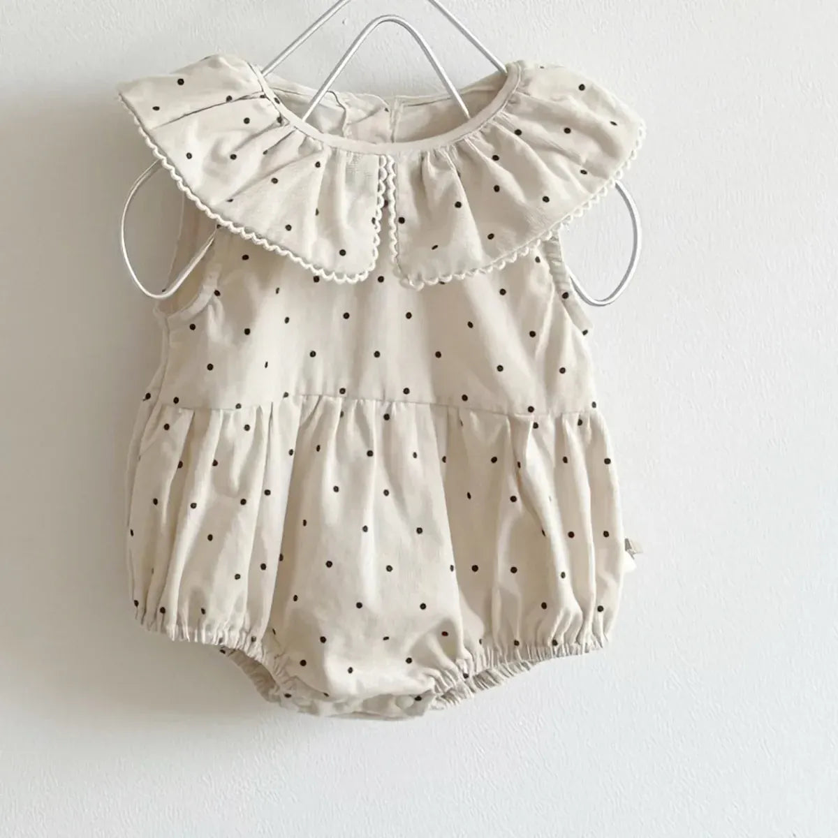 ノースリーブロンパース Apricot / 6M 66CM ベビートップス/ロンパース 長袖スタンドフリルカラーTシャツ/ノースリーブビッグ襟水玉ボディスーツ【mh0004636】