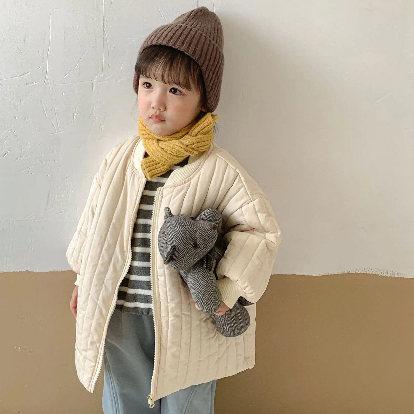ロングコート apricot / 80cm キッズコート キルティング ロングコート アウター ブラック アプリコット 2カラー ユニセックス 男の子 女の子 子供服 3803E