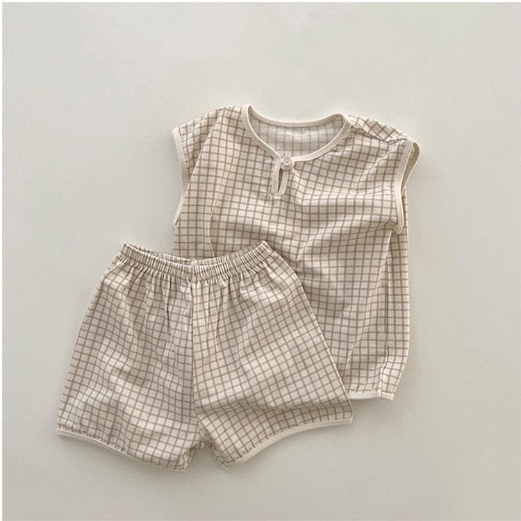 ノースリーブセットアップ Apricot / 80cm キッズ チェック セットアップ ノースリーブ Tシャツ ショートパンツ ボーイズ 6625