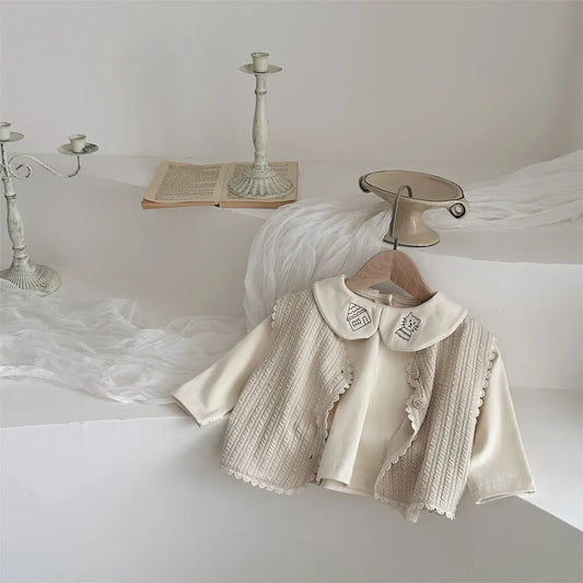 長袖シャツ・ブラウス Apricot / 9M 73CM ベビートップス ねこキャット刺繍丸襟長袖ブラウスTシャツ【mh0008541】