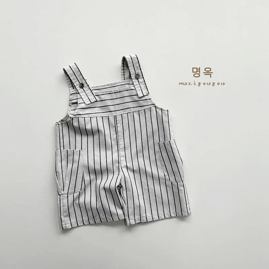 オーバーオール apricot gray / 12M 80cm キッズオーバーオール サロペット ワイドルーズ サスペンダーパンツ 無地/ストライプ