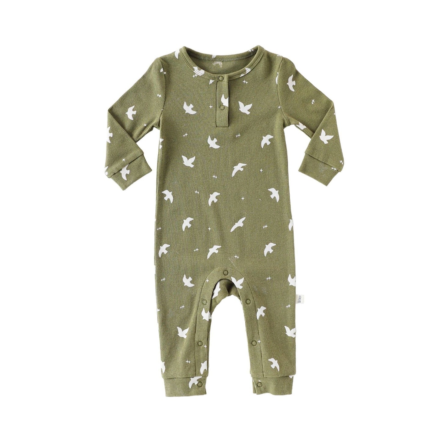 長袖ロンパース Army Green / 66cm クロワッサン/バードプリント長袖ジャンプスーツロンパース【mh0010736】