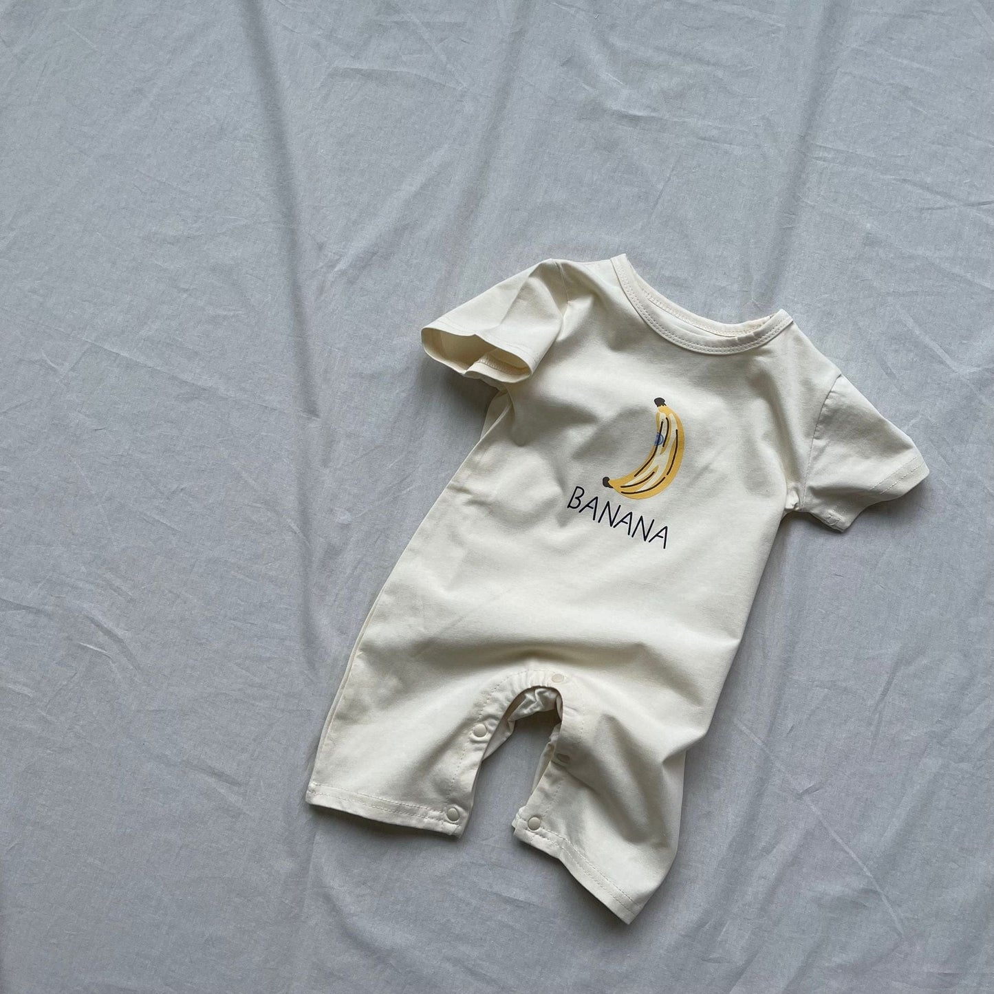 半袖ロンパース banana / 66cm ベビーロンパース 梨/バナナプリント半袖ボディスーツ【mh0009169】