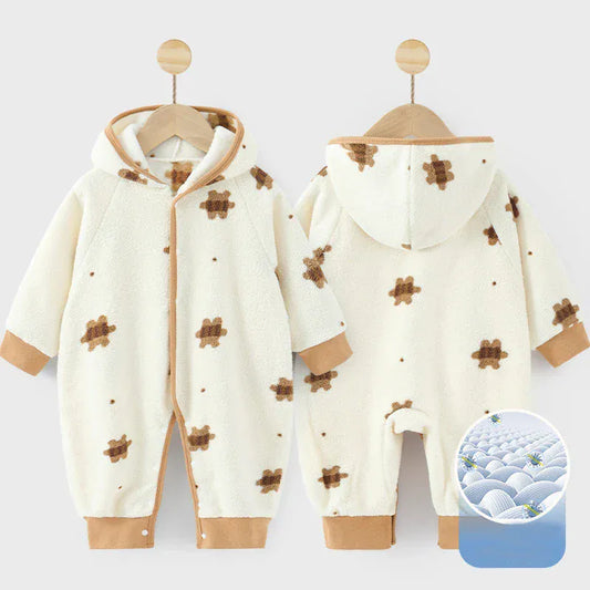 アウタージャンプスーツ Beige / 0-6M 66cm ベビーアウタージャンプスーツ フリースプリントフーディ長袖ロンパース【mh0007883】