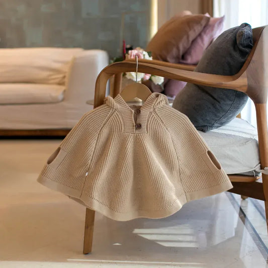 ショートコート・ジャケット・ジャンパー Beige / 2T 90cm キッズアウター ニットフーディポンチョクロークコート 3カラー【mh0006919】