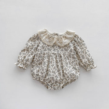 長袖ロンパース Beige / 66cm ベビー レース襟 フラワー 花柄 長袖 ロンパース ガールズ 女の子