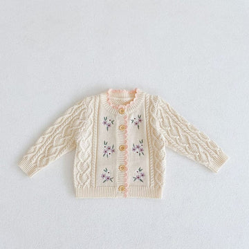 カーディガン・パーカー beige / 66cm ベビー フラワー 花柄 刺繍 ニット カーディガン ブルー ピンク ベージュ ガールズ