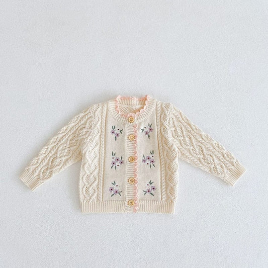 カーディガン・パーカー beige / 66cm ベビー フラワー 花柄 刺繍 ニット カーディガン ブルー ピンク ベージュ ガールズ