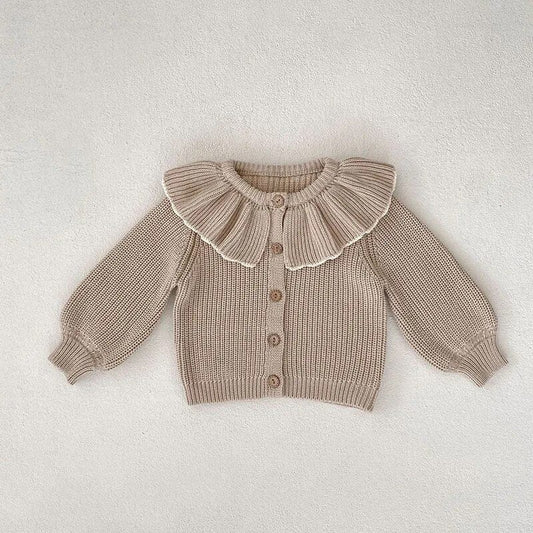 カーディガン・パーカー beige / 66cm 6M / 取り寄せ(3〜14日) ベビーカーディガン ニットジャケット ビッグカラー フリル襟付き ベージュ ガールズ 女の子 子供服