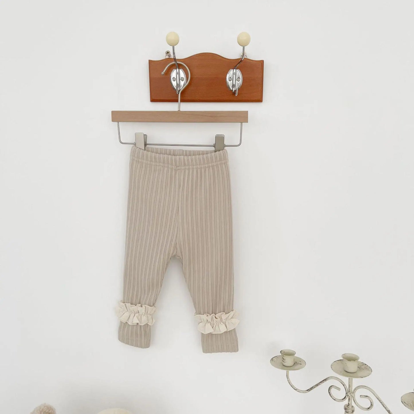 レギンスパンツ Beige / 66cm 6M ベビーパンツ フリル裏フリースリブレギンスパンツ【mh0008496】