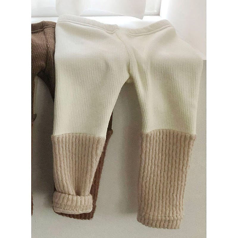 レギンスパンツ Beige / 66cm ベビーレギンスパンツ パッチワーク 裏フリース レギンスパンツ ブラウン ユニセックス 男の子 女の子 子供服【mh0003260】