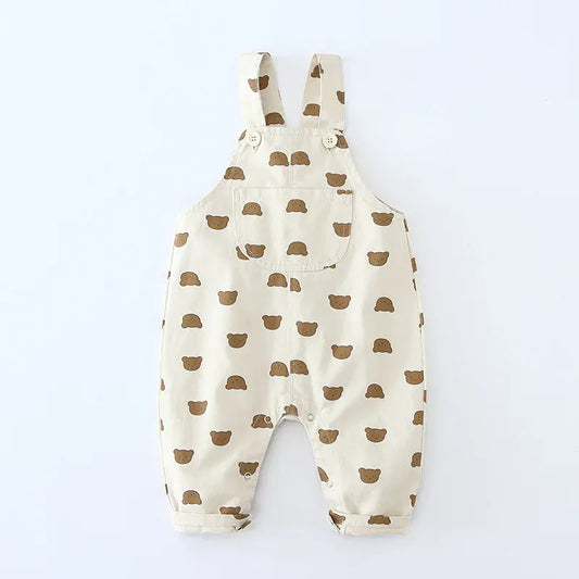 オーバーオール beige / 73cm ベビーオーバーオール サスペンダーパンツ サロペット ベアくまプリント 2カラー